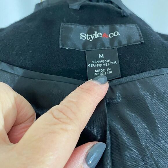 NWOT Style & Co Black Wool Coat with Toggle Closure - Picture 4 of 4